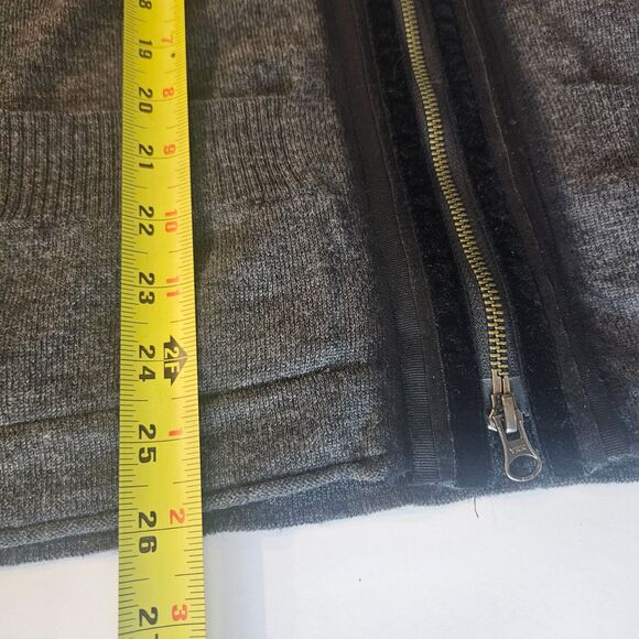Nanette Lepore M 100% Merino Wool Velvet Ribbon Zip Up Cardigan Pockets Grey - Picture 5 of 8